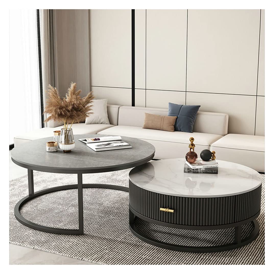 モダン ホーム＆キッチン ラウンドサイドテーブル、グレー焼結石トレイ